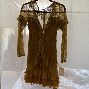 For Love And Lemons Olive Lace Ruffle Dress
